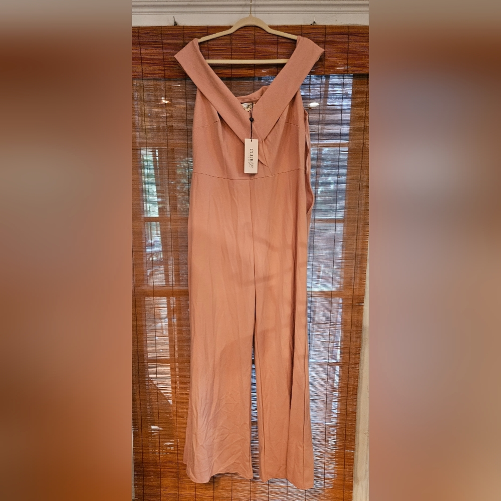 Club London Women’s Dusty Rose color Fitted 1 Piece Jumpsuit Flare Leg